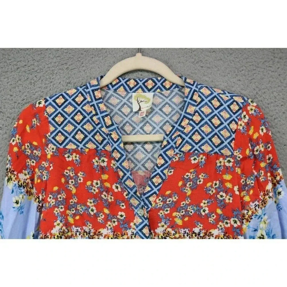 Fig & Flower Long Sleeve Button-Up Floral Blouse-P/S-Cottagecore-Mixed Prints - Picture 4 of 11